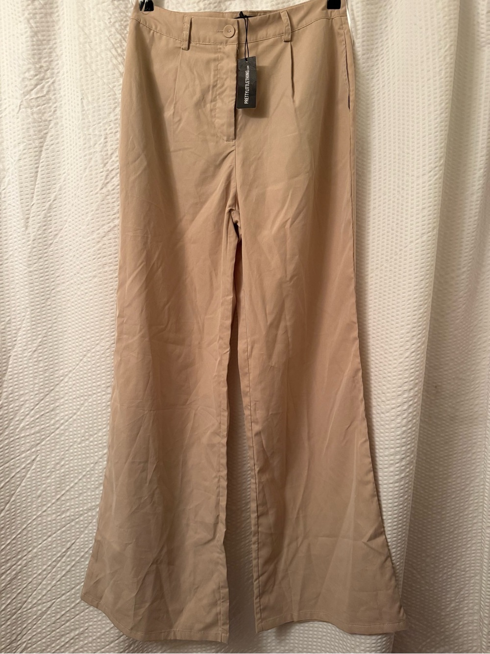 NEW PrettyLittleThing Petite Wide Leg Pants Trousers Sz UK 10 US 6 Tan Straight